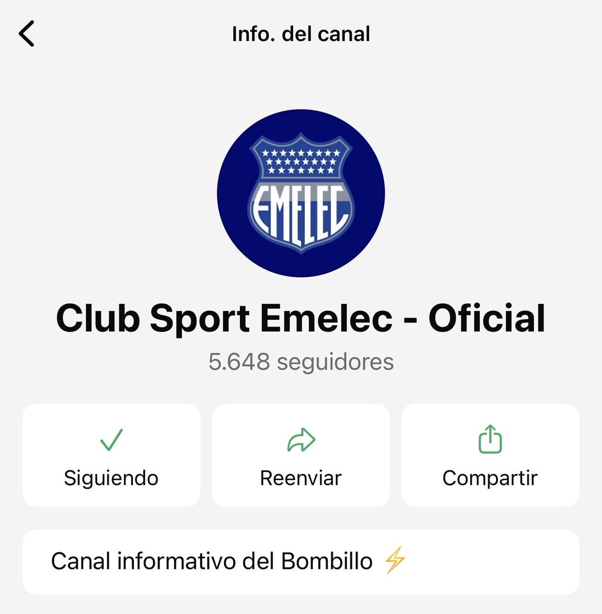 En menos de 24hrs ya son más de 5.6k emelecistas que siguen la cuenta oficial del Club en WhatsApp ⚡️💙. #Emelec está mejorando en cada uno de sus aspectos. ¡Hay que tener fe azules!