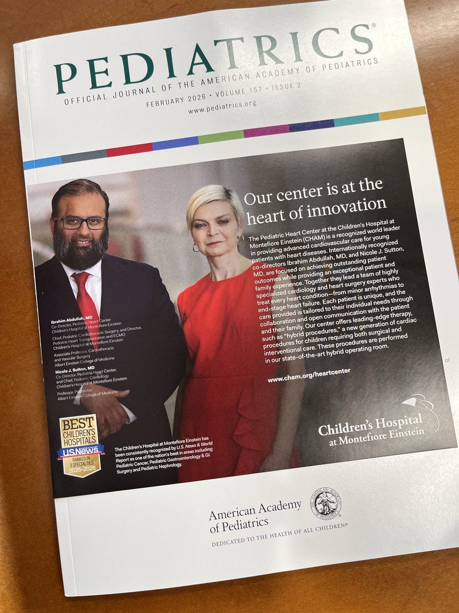 cabanam's tweet image. Nice to see the Co-Directors of the #Pediatric #Heart center at the Children’s Hosp at Montefiore Einstein, Dr Ibrahim Abdullah &amp;amp; Dr. @nicolejsuttonmd on the February cover of PEDIATRICS. @MontefiorePeds @DrFerdowsi @ianpaulmd @BalazsHalmosMD @SuzettePediMD @LaurenTRothMD #CHAM