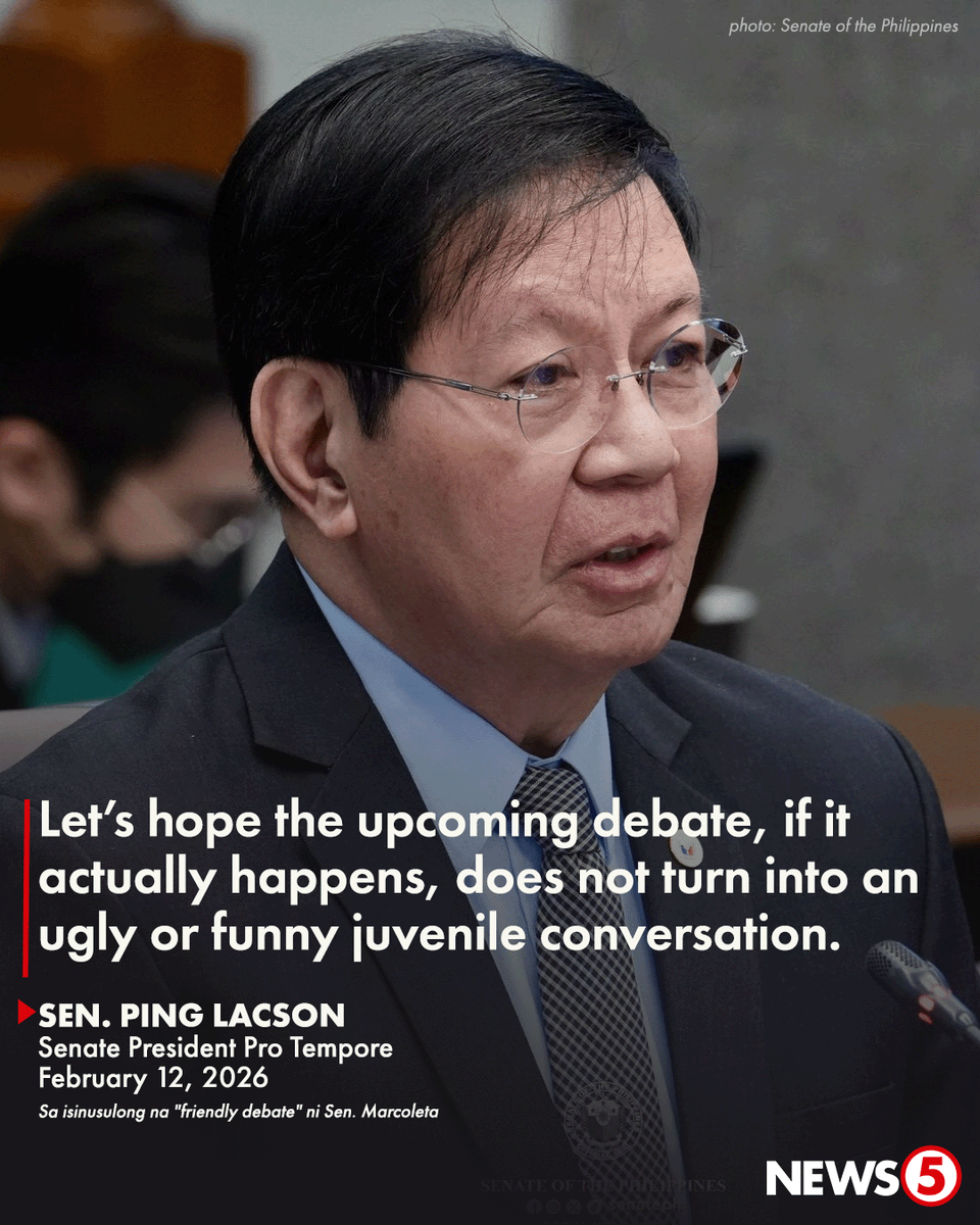MATUTULOY KAYA ANG 'FRIENDLY DEBATE'?

Umaasa si Senate President Pro Tempore Ping Lacson na hindi sana mauwi sa ‘ugly’ o ‘funny juvenile conversation’ ang ikinakasang “friendly debate” ni Sen. Rodante Marcoleta sakaling matuloy ito.

Matatandaang nito lamang Lunes, Feb. 9 nang