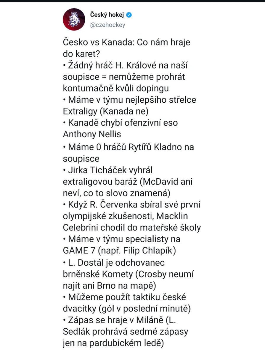 w_veska38's tweet photo. @vildafranek Chtěl si nějaké pozitivity před zápasem.. tady je jich dost😂 https://t.co/RyuaLBwT8m