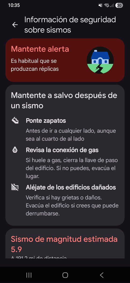 La alerta de #temblor de Google me llegó como 30 segundos antes #Android