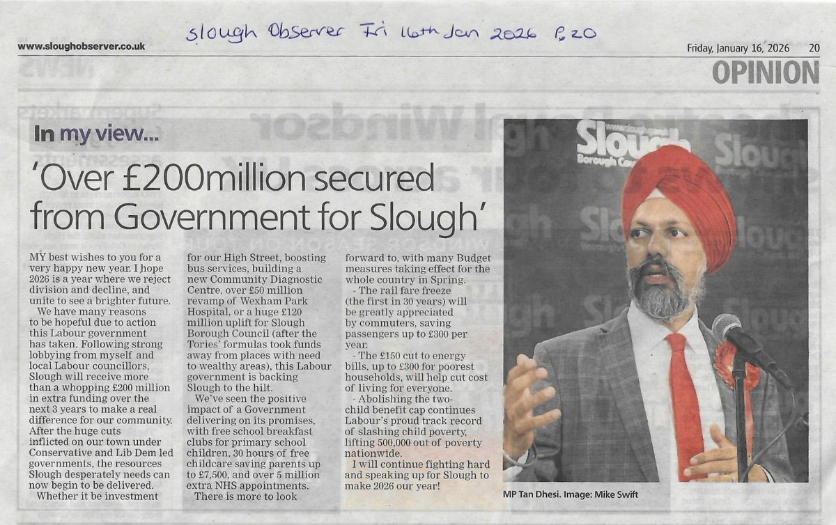 TanDhesi's tweet image. A whopping over £200 million #extra funding secured from #Government for #Slough.🎉

After callous Tory cuts for our town during recent years, this shows the huge positive difference that a #Labour government, with a strong Labour #MP, can make for you.