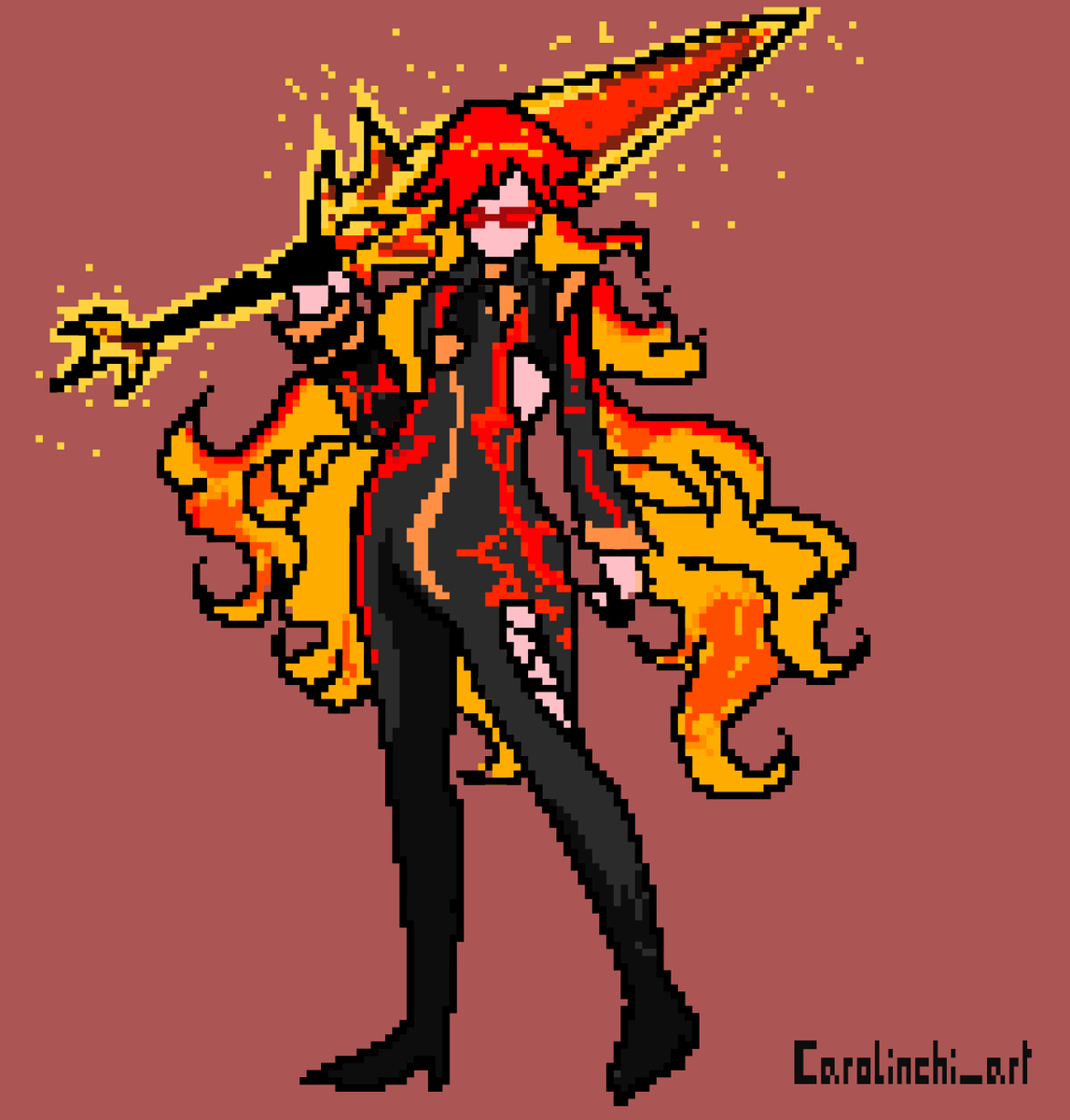 Mavuika, arconte pyro ❤️‍🔥 
#mavuika #pyro #arconte #genshinimpact #pixelart