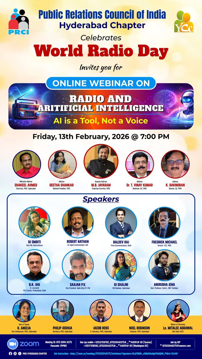 JacobBhoompag's tweet photo. World Radio Day - Online Webinar on Radio and Artificial Intelligence. 

#PRCI https://t.co/VHwjfnie0f