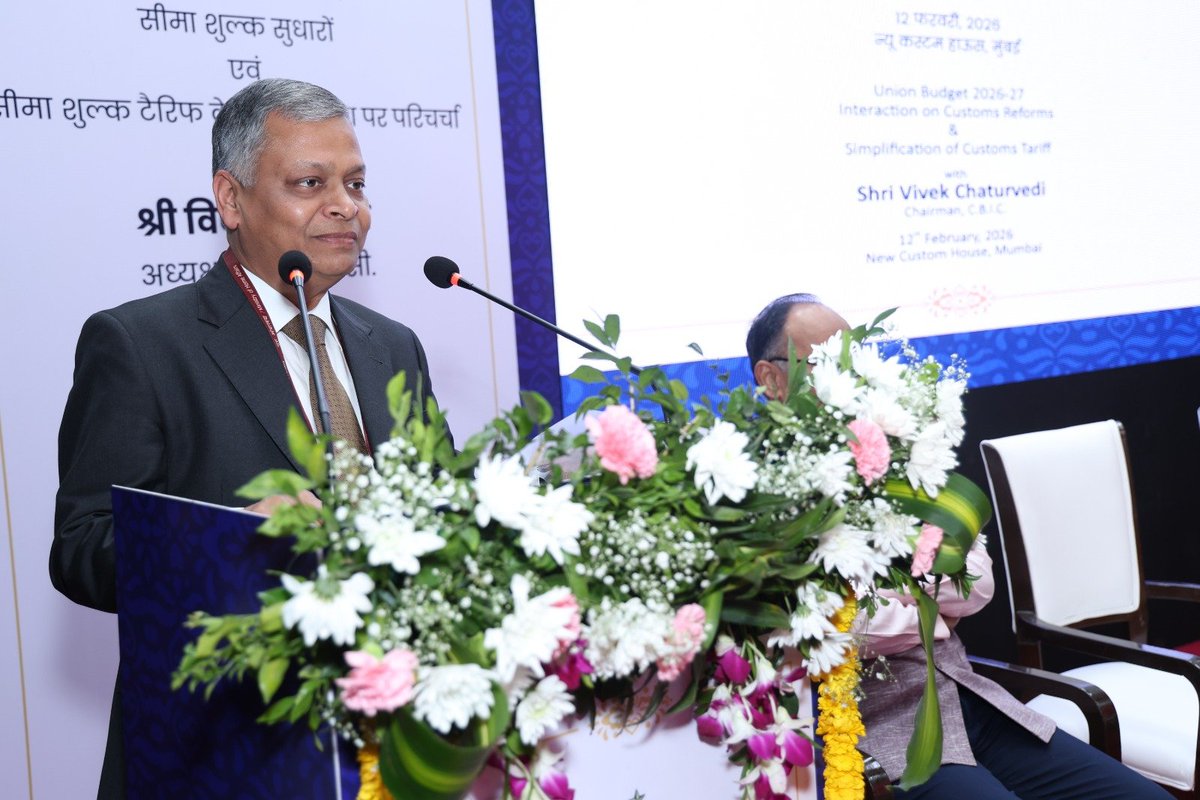 cbic_india's tweet photo. Shri Vivek Chaturvedi, Chairman, @cbic_india, Shri Yogendra Garg, Member, CBIC along with Senior Officials held an interactive Post Budget session at New Custom House, Mumbai and appraised the trade and industry regarding the Customs reform measures and simplification of Customs Tariff announced in Union Budget 2026-27.

👉For details https://t.co/yJHQS12pOp