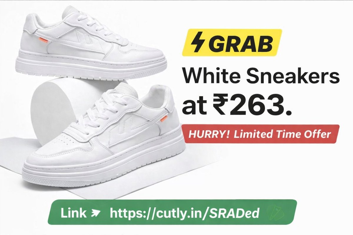 beslisha16012's tweet image. ⚡️GRAB NOW! White Sneakers at just ₹263 😍
Stylish • Comfortable • Budget Friendly 👟
Shop Now 👉 cutly.in/SRADed

#WhiteSneakers #BudgetDeal #OnlineShopping #SneakerStyle #BestOffer