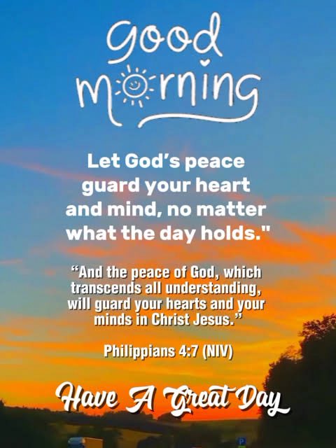 GOOD MORNING 🧡

And let the peace of Christ rule in your hearts, to which indeed you were called in one body. And be thankful. Colossians 3:15 

Now may the Lord of peace himself give you peace at all times in every way. The Lord be with you all.
2 Thessalonians 3:16