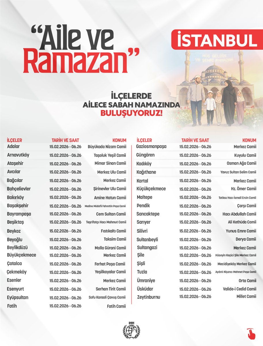 ihhinsaniyardim's tweet photo. 🌙 Tüm Türkiye'de ailece sabah namazında buluşuyoruz!
 
Ramazan'ı birlikte karşılamak, çocuklarımızla aynı safta durmak ve güne dua ile başlamak için düzenlenen sabah namazı buluşmalarına herkesi davet ediyoruz. https://t.co/CiFkzgnaFD