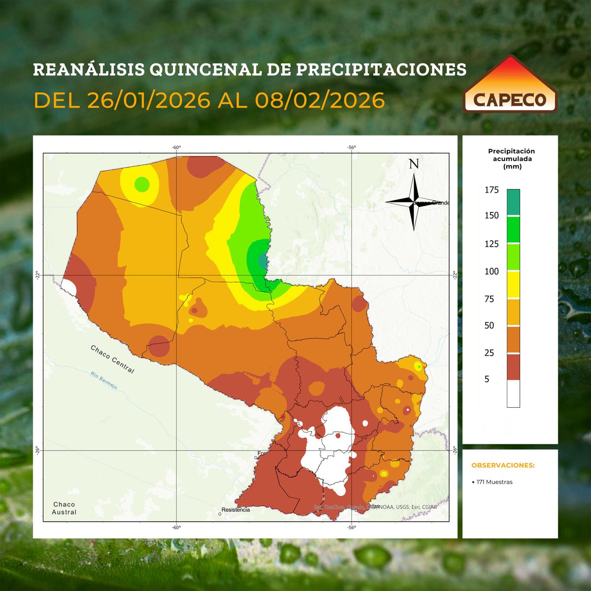 capecopy's tweet photo. 🌧️ Compartimos el mapa de lluvias acumuladas a nivel país.

Les recordamos que pueden registrar y compartir con nosotros los datos de lluvias de sus parcelas. Si desean colaborar con sus registros, contactar al 0984 817260.

➕ Datos = mayor información y mejor toma de decisiones https://t.co/0GiJVLiZor