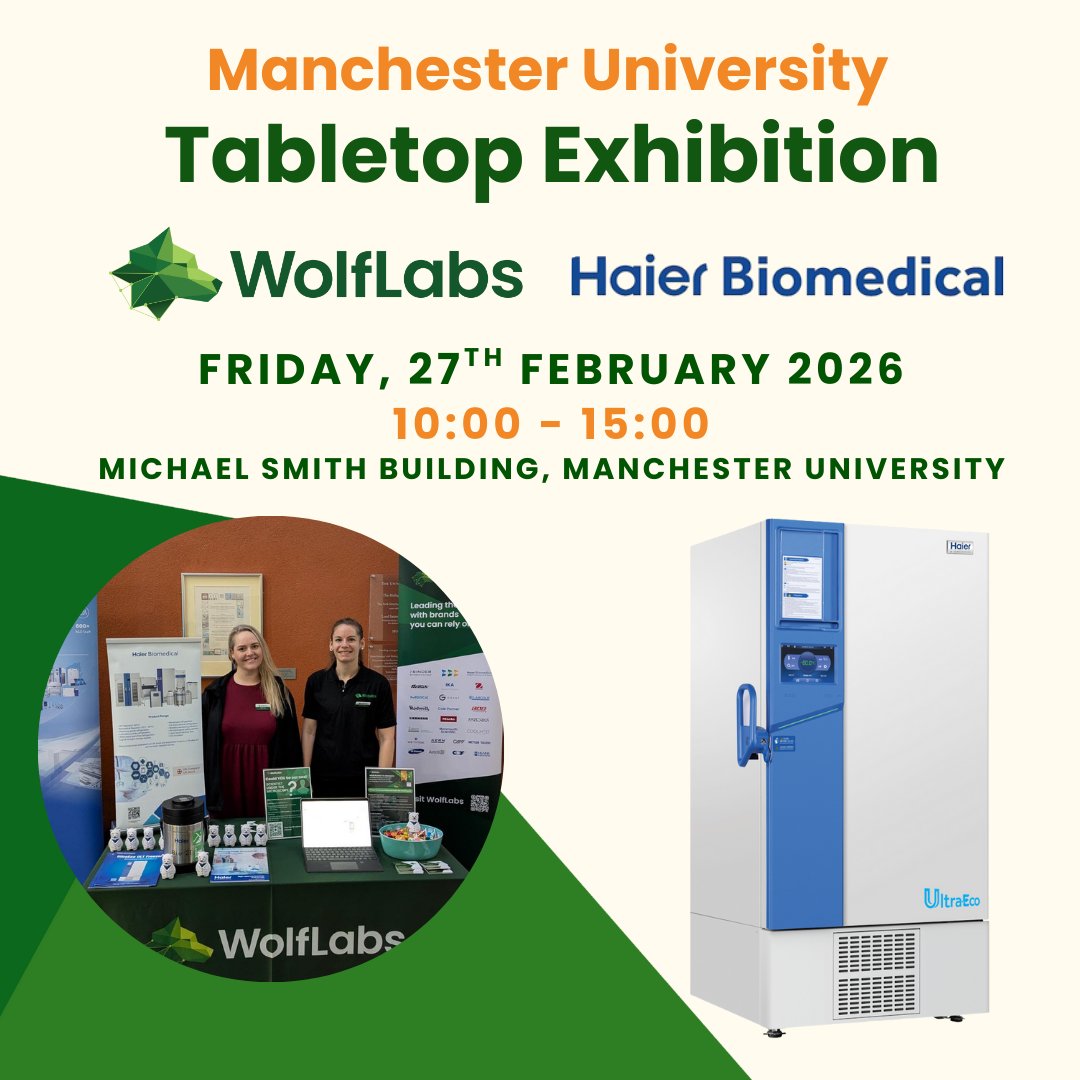 wolflabsuk's tweet image. We’re heading to The University of Manchester with Haier Biomedical!
📍 Michael Smith Building
📅 27/02/26
⏰ 10am – 3pm
Come say hello — we’d love to see you there!

#WolfLabs #HaierBiomedical #UoM #LabEquipment