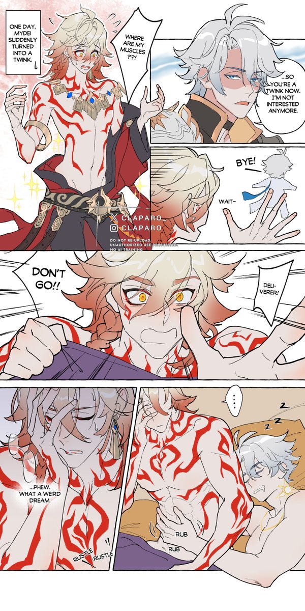 just something silly~ Phainon seems (canonically) very interested in Mydei’s body😌I just love drawing Phainon rubbing Mydei’s abs!😆✨ #Phaidei #Phainon #Mydei #HonkaiStarRail