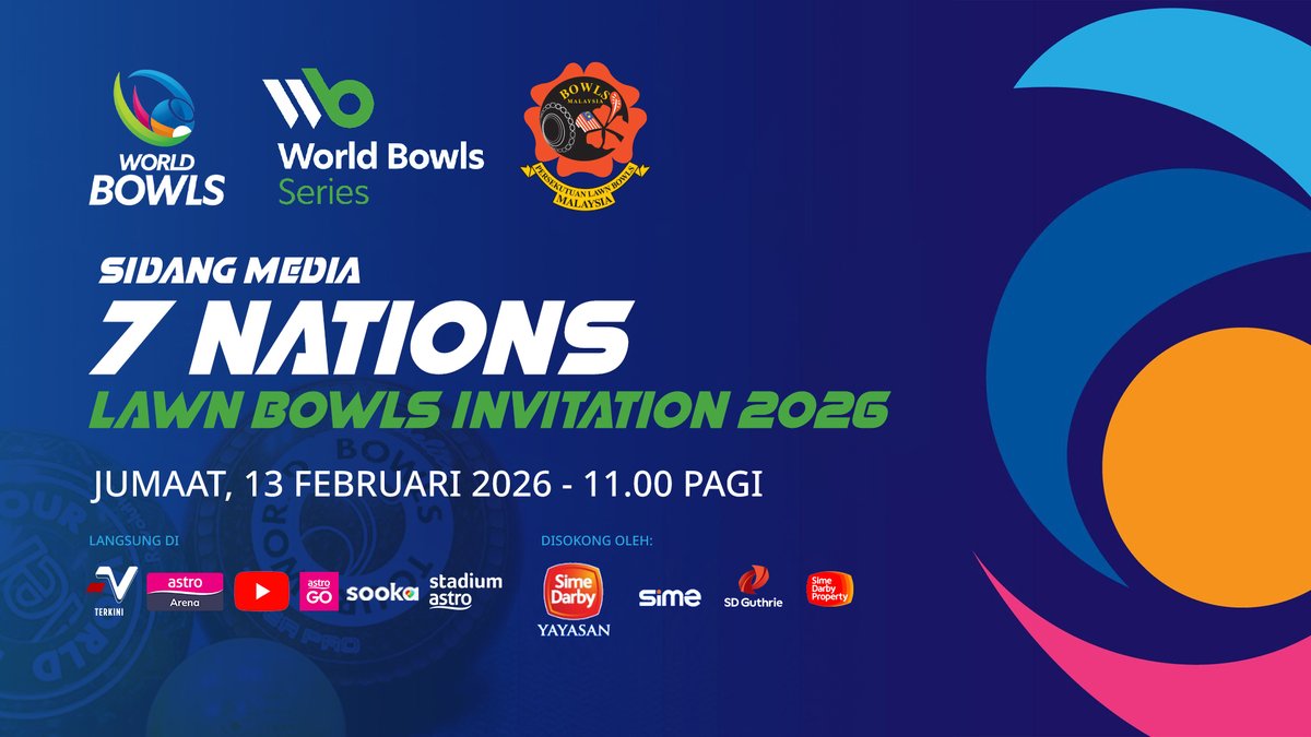 ASTROARENA's tweet photo. Jangan lupa saksikan Sidang Media Kejohanan 7 Nations Lawn Bowls 🔥🔥
Nadi Terikini...13 Februari 2026...Jam 11.00 Pagi hanya di saluran 801HD..
See U Guys!! 💪
#NadiArena
#7Nations
#PLBM
#SimeDarby https://t.co/EOoRtSifRN