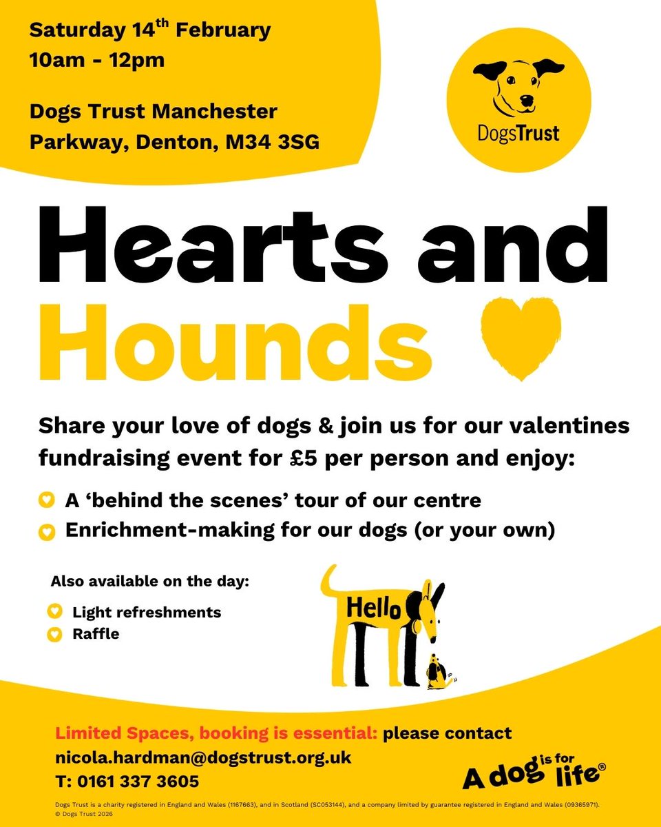 DT_MANCHESTER's tweet photo. Last few spaces available on our Valentine's event, make sure to get yourselves booked on! Email nicola.hardman@dogstrust.org.uk to get involved🐾

Rupert's profile👉 https://t.co/yXT05icj1v

#ValentinesDay #LoveDogs #RescueDogs #DogsTrustManchester #DogsOfInstagram https://t.co/B63nXwDI4V
