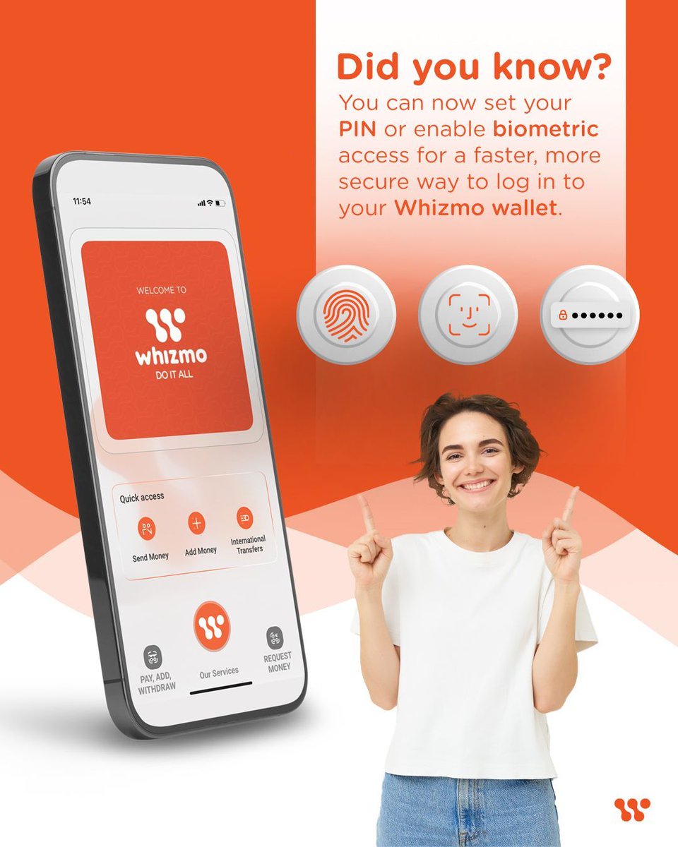 WhizmoUAE's tweet photo. A faster way to sign-in your Whizmo wallet is here!! Once you register with UAE PASS, create your 6-digit PIN and turn on biometric authentication through fingerprint or facial recognition, depending on your device. 

#WhizmoUAE #SecureAccess #BiometricLogin #CustomerExperience https://t.co/J0VzTaBX7z