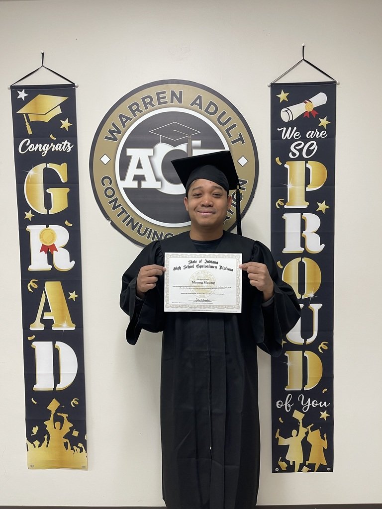 Congrats to Maung Maung 🎓
“Warren Adult Ed made me feel welcome, confident, and ready to test—and helped me achieve my goals!”
The MSD Warren Adult Ed team is proud of your hard work and determination.
#WarrenWill <a href="/Warren_Adult_Ed/">Warren Twp Adult Ed</a> @MSDWarren #IAACE