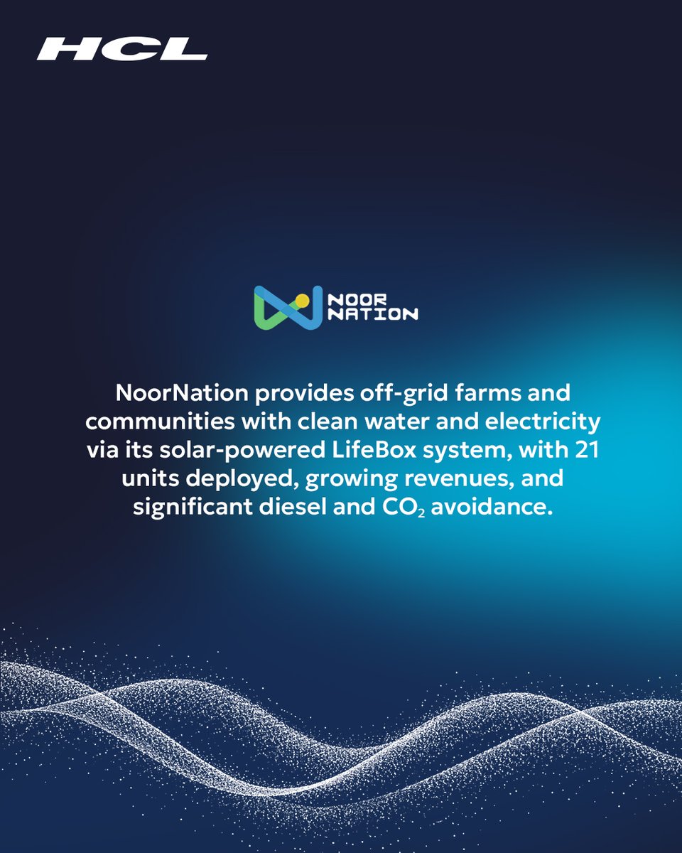 HCLGroup_'s tweet photo. Introducing NoorNation, an Aquapreneur from the HCL Group &amp; @WEFUpLink Water Resilience Challenge.

Through the Aquapreneur Innovation Initiative, HCL Group and @WEFUpLink support modular desalination for irrigation in underserved regions.

#HCL #HCLtech https://t.co/DJjVwSqdQ1
