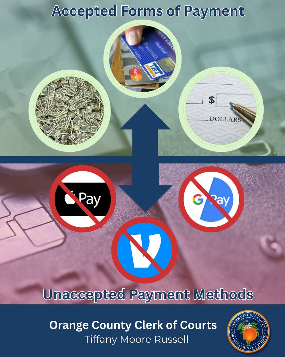 Whether you are coming in for a passport, or to pay a parking ticket, please be aware of the payment methods we do and do not accept. 

At this time, we can take debit or credit cards, cash, or checks. For information on payment methods or options, visit MyOrangeClerk.com.