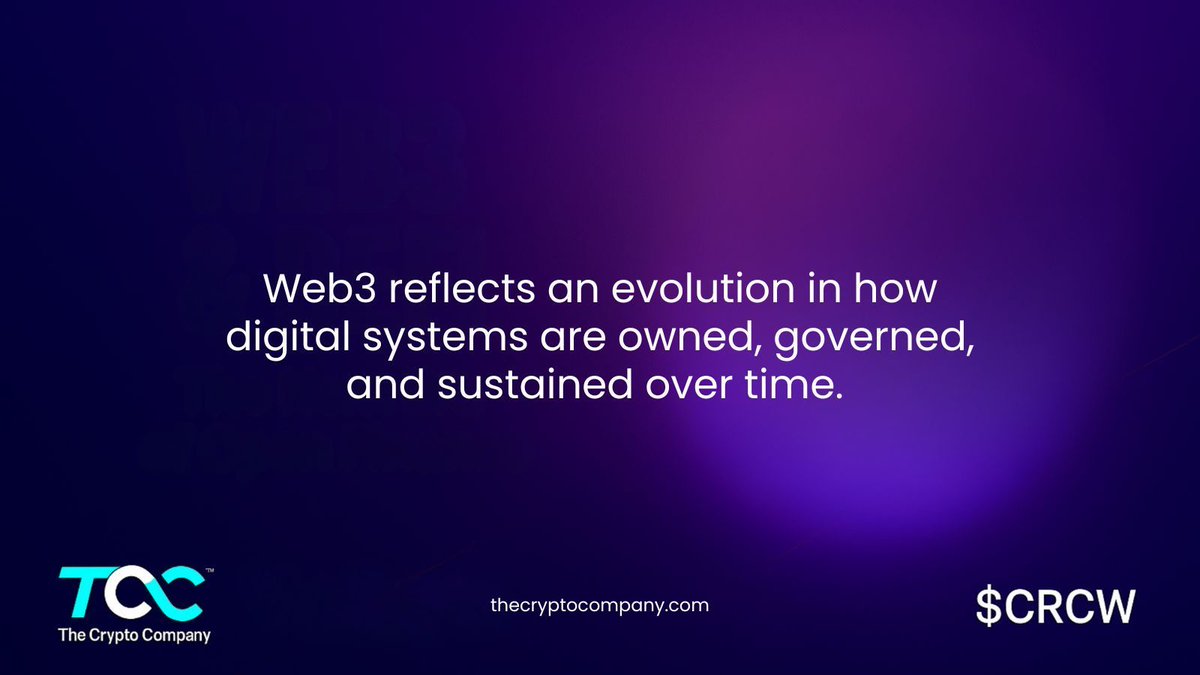 Web3 reflects an evolution in how digital systems are owned, governed, and sustained over time. 

#Web3 #Blockchain $CRCW