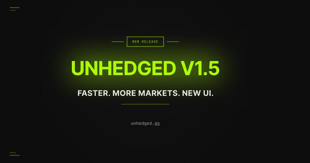 Unhedged v1.5 is live.

Faster. Smoother. 10x more markets.

Same privacy. Better everything else.

→ unhedged.gg