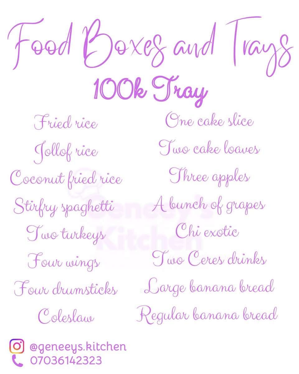Special occasions or not, our food boxes and trays will always be here😊💘

Please retweet and patronize, thank youuu🕺🏽💜
📍Lagos

instagram.com/geneeys.kitche…