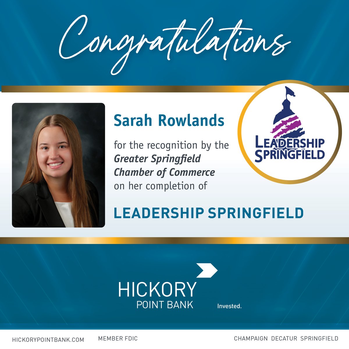 BankwithHPB's tweet photo. Celebrating strong leadership in our community—congrats, Sarah! 🎉 At Hickory Point Bank, we know investing in leaders builds a brighter future. Proud of your Leadership Springfield achievement! #CommunityLeadership #InvestedInYou #LeadershipSpringfield https://t.co/s9P0DAmnbJ