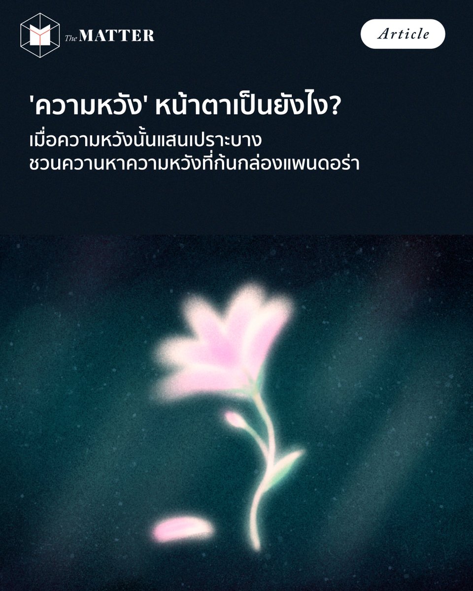 ความหวังเป็นสิ่งเปราะบาง มันอาจแตกสลาย หรือหล่นหายไปเมื่อไหร่ก็ได้ แต่เพราะแบบนั้น เราจึงมีความหวัง

ชวนสำรวจ ‘ความหวัง’ ในความคิดของอริสโตเติลดูว่า มีหน้าตาเป็นอย่างไร และอะไรประกอบสร้างมันขึ้นมา

เผื่อในวันที่เรารู้สึกว่า ความหวังกำลังจางหาย เราจะได้มีกำลังใจสู้ต่อ