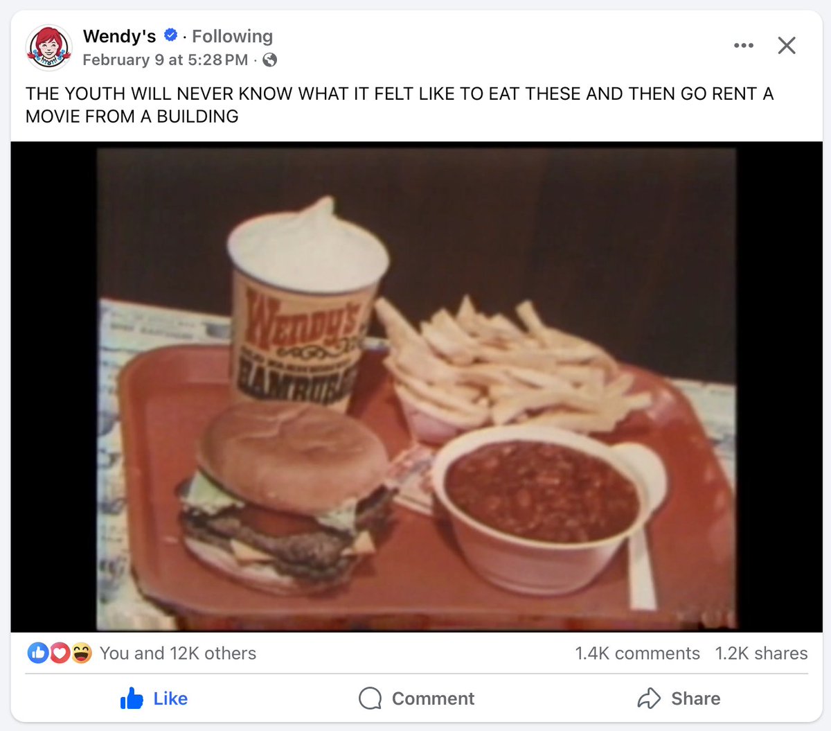 heywildrich's tweet image. Wendy's is nostalgia-posting back to when their own product (and society) was better.

Reaching levels of meta nostalgia not seen before.
