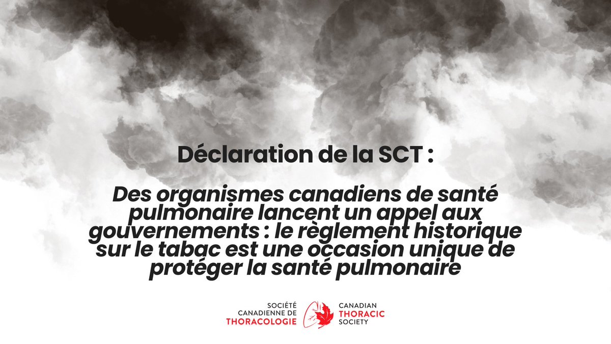 Des organismes canadiens de santé pulmonaire lancent un appel aux gouvernements : le règlement historique sur le tabac est une occasion unique de protéger la santé pulmonaire. cts-sct.ca/a-propos-de-no…
