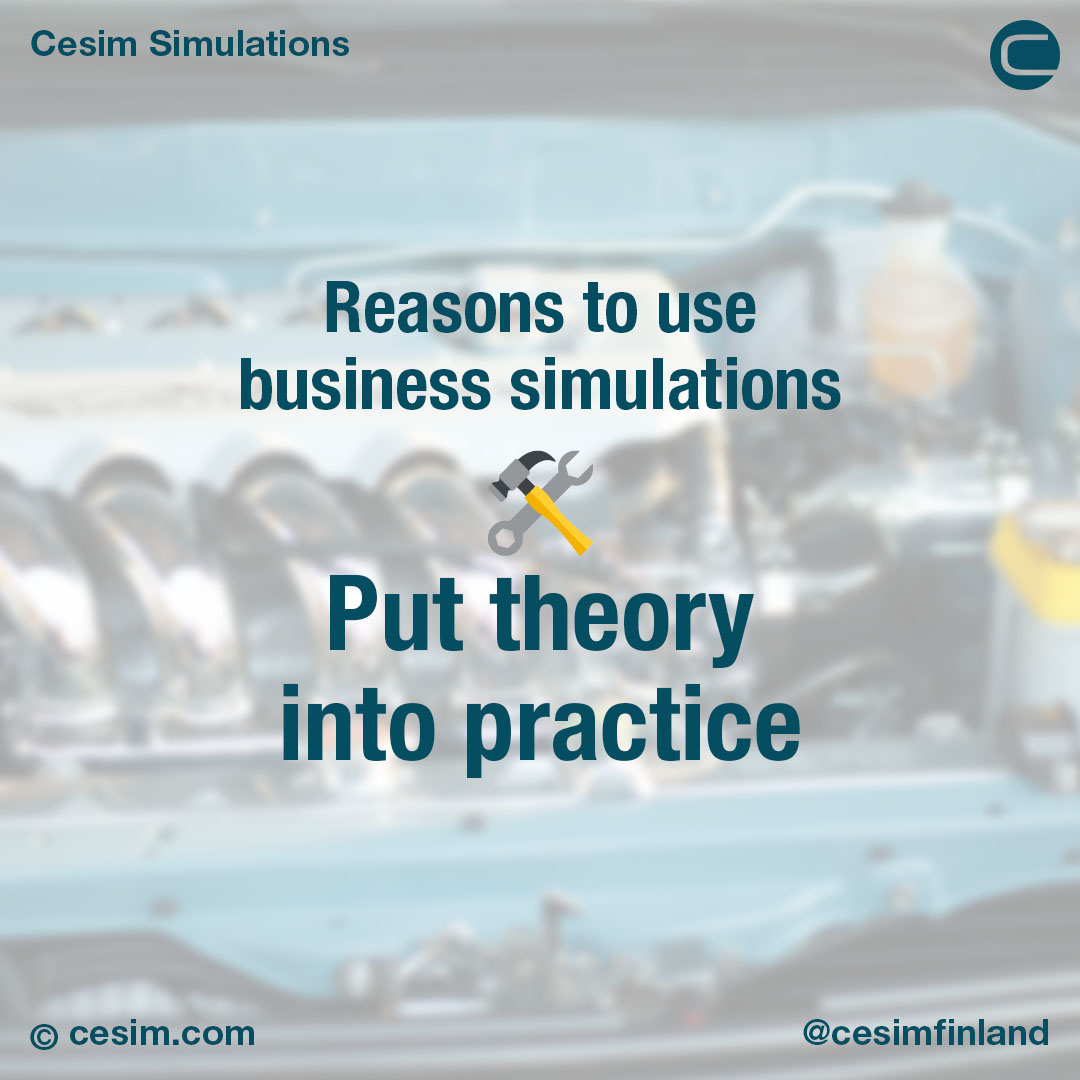 🛠️ Put theory into practice
The dynamic environment of business simulations allows participants to put theory into practice in a risk-free environment.

Learn more about why to include our business simulations in your course or corporate training at cesim.com/what-is-a-busi…