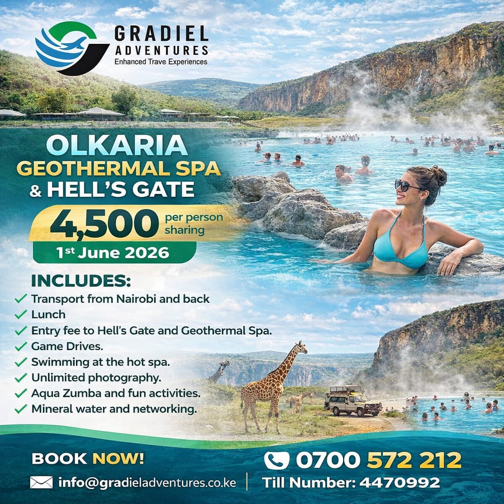 gradieltours's tweet photo. Escape to Olkaria Geothermal Spa &amp; Hell’s Gate – 1st June 2026!

📞 Book Now: 0700 572 212
🌐 https://t.co/zVcBwl7J0v
📍 Haile Sellassie Avenue, Hussein Avenue, Mombasa
#OlkariaGeothermalSpa #HellsGate #NaivashaTrip #KenyaTravel #NairobiWeekendGetaway #GradielAdventures https://t.co/RvXil8LR6A