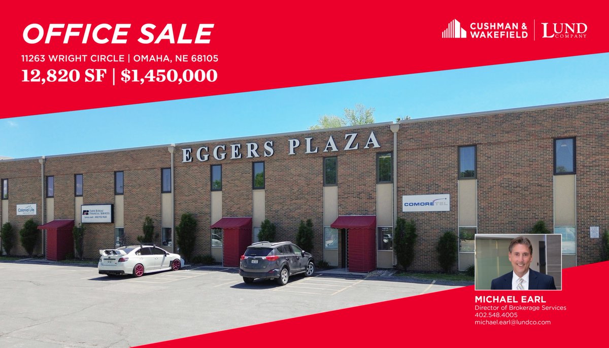 Michael Earl was the listing agent on a 12,820 SF office sale of Eggers Plaza located at 11263 Wright Circle in Omaha, NE. Total consideration was $1,450,000.

#OfficeSale #DoneDeal #CommercialRealEstate #Omaha