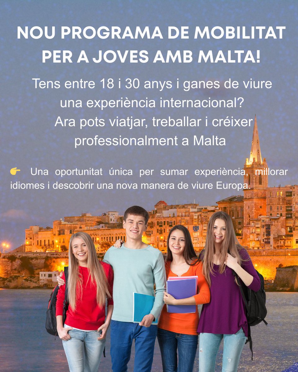 Impulsem noves oportunitats per als nostres joves d’🇦🇩&amp;🇲🇹 amb la posada en marxa del programa de mobilitat juvenil que permetrà viatjar, treballar i adquirir experiència internacional. Una aposta clara pel talent, la formació i l’obertura al món. 🌍✈️ #YouthMobility 🇦🇩🤝🇲🇹