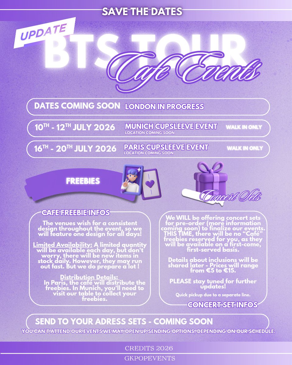 #BTSTour2026 Cafe Event Update - Munich / Paris / London