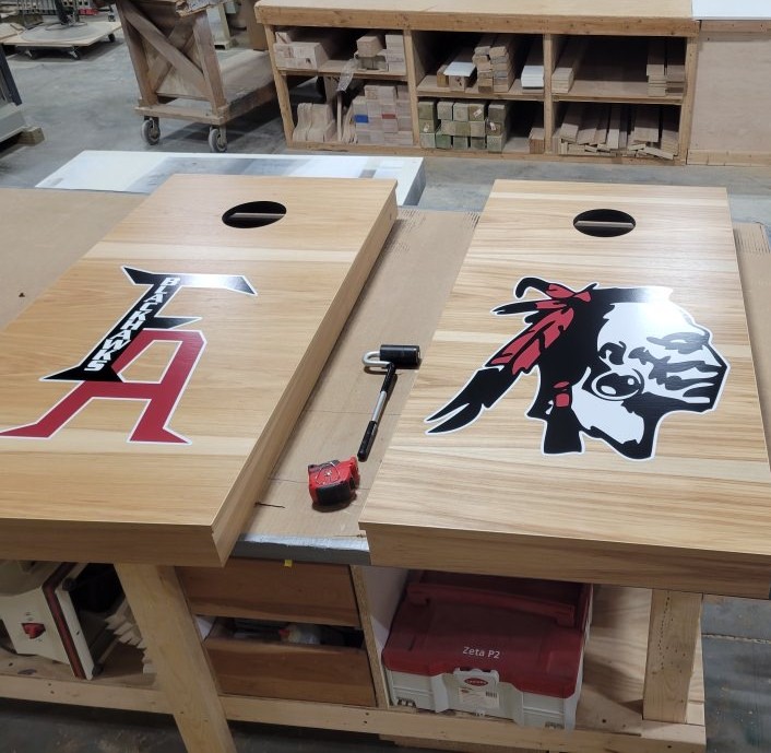 Another great prize for our Feb 21 fundraiser at Rock River Lanes!🎳JR Maddox Hellenbrand built custom <a href="/FAHSAthletics/">FAHSAthletics</a> Blackhawk bag boards with his dad. Come test them out at the event!
Plus raffle baskets, silent auction items, 50/50, &amp; more! Come support FA Football &amp; Softball!
