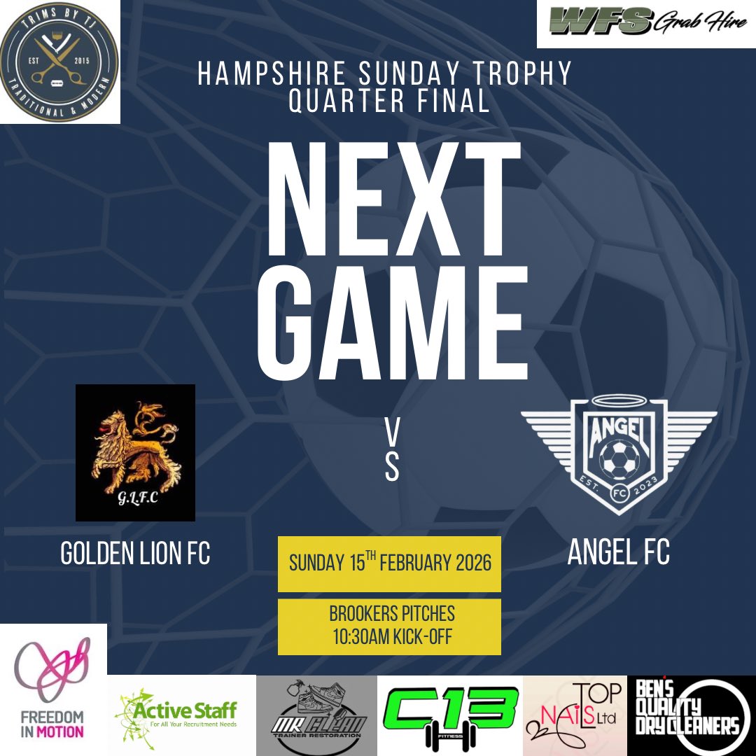 Trims By TJ &amp; Others Sponsor Angel FC in another week of hope for our quarter-final fixture against Golden Lion to go ahead ☔️🙏🏾 - This time the Angel have to travel to Golden Lion due to cup rules. Hope to see you in Gosport Sunday morning!! COYA!! 🪽🔵 #Angel #AngelFC #UTA 🪽🏆