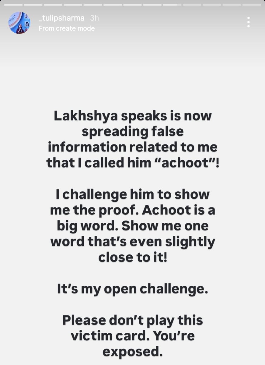 So this is Lakshay Speaks he's threatening 
<a href="/_tulipsharma/">Tulip Sharma</a> for fake SCST Act for exposing him.

You have more rights as women,

Let me know I will guide you to what to do to send him behind bars within a week or less or he will abscond after your legal action.