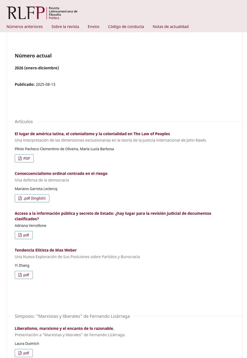 Les compartimos los artículos publicados del número 2026. ¡No se los pierdan! Los pueden encontrar en: rlfp.org.ar/revista/index.…