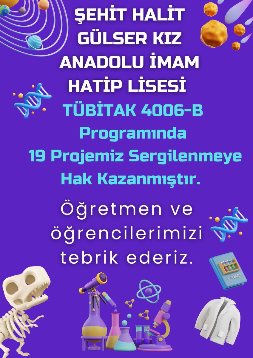 📢 Gururluyuz!
Gelenek bozulmadı.2026 TÜBİTAK 4006 Bilim Fuarı projelerimiz  desteklenmeye hak kazandı.Bilimsel düşünme,araştırma ve üretme azmini destekleyerek bu süreçte emek harcayan tüm öğretmen ve öğrencilerimizi tebrik ediyoruz
<a href="/meb_dinogretimi/">MEB Din Öğretimi Genel Müdürlüğü</a> <a href="/sadoglu_salih/">Salih Sadoğlu</a> <a href="/kayapinarmem/">Kayapınar İlçe Millî Eğitim Müdürlüğü</a>