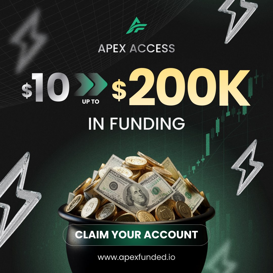 Apex Access: The lowest barrier to entry that trading has ever seen! 👏

Get access to up to $200k in funding for just $10. Only pay the rest of the fee if you pass the challenge.

Trade first, pay later. Only at ApexFunded. 💚

Join our Discord for more updates: