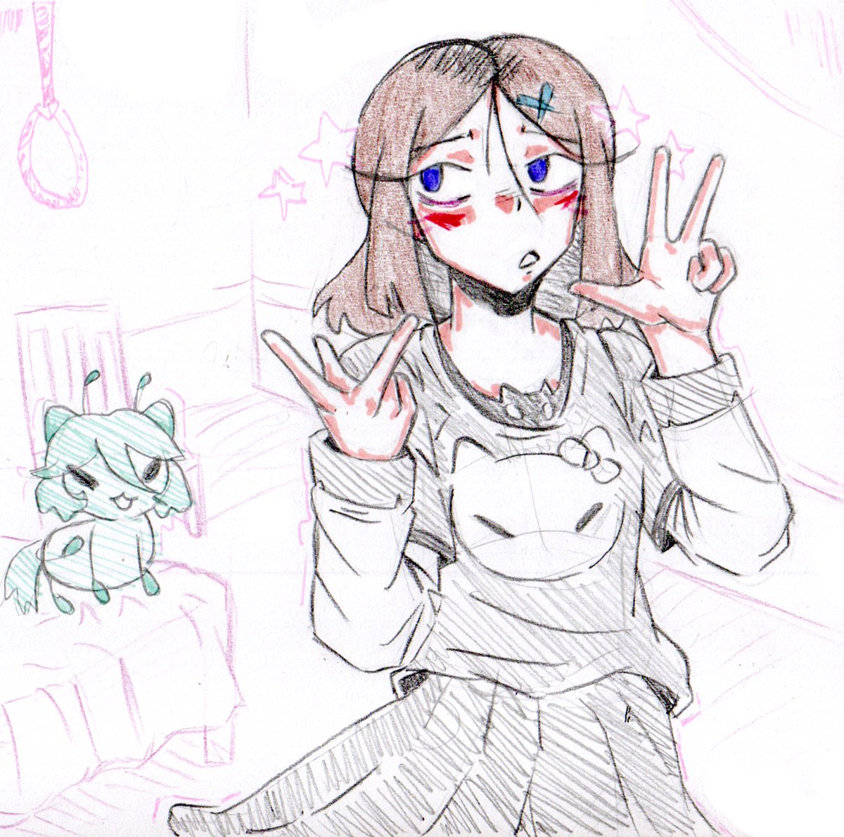 Raygm_xd's tweet photo. Dibujito de la Evelyn junto a su gata alien ✌️
(Roci cameo) https://t.co/uOs1444lc2