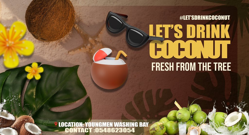 LET’S DRINK COCONUT 🌴🥥
Join us this Valentine’s Day! ❤️

📅 14th February 2026
📍 Venue: Youngmen Washing Bay, Adjei Kojo – Tema

Come and chill, relax, and enjoy fresh coconut with friends and loved ones!

#LetsDrinkCoconut #ValentinesDay #TemaEvents