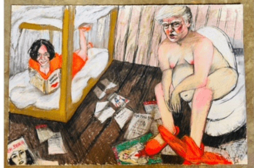 Pintura de Maria Farmer, superviviente de la red #Epstein, ella continuamente envió pinturas al FBI sobre su experiencia, suplicó protección. No fue tomada en cuenta.