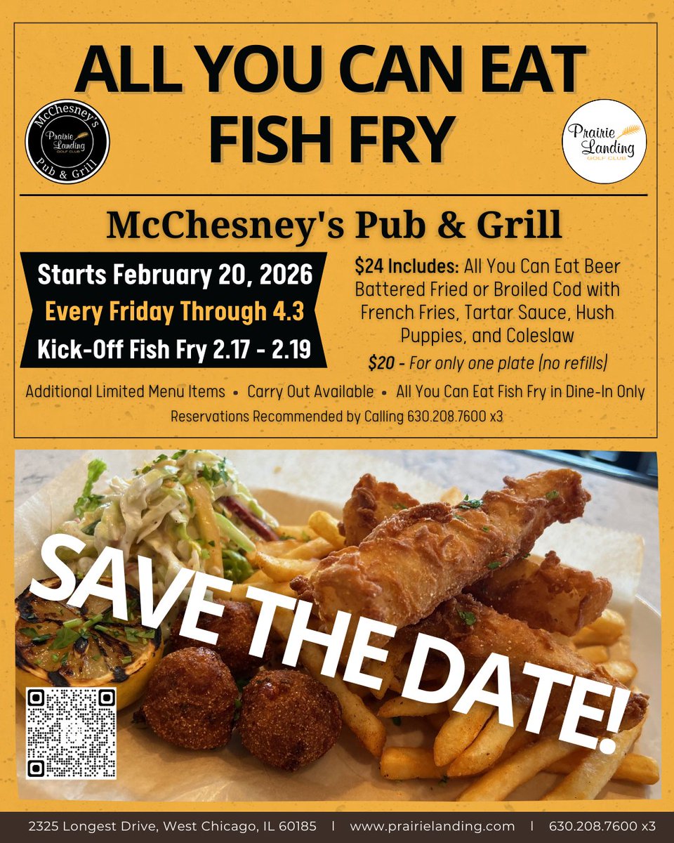 Our All You Can Eat Fish Fry is making a splash at PLGC every Friday from February 20 through April 3! Stop in to McChesney’s Pub &amp; Grill anytime between 11:00 AM and 8:00 PM for a bottomless fish fly!  Kick-off event will be 2/17 – 2/19 from 11:00 AM – 5:00 PM.