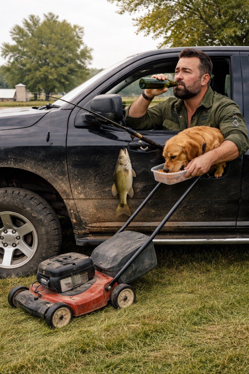 MeachamDr's tweet photo. Lee Brice has finally been able to drink a beer, drive a truck, mow his grass, catch fish and feed his dog…all at the same time. Amazing. https://t.co/WV4nUdTTe0
