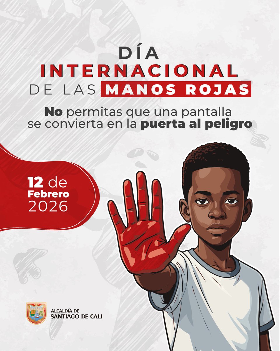 TICAlcaldiaCali's tweet photo. ✋🏼🔴 Día Internacional de las Manos Rojas

Hoy levantamos nuestras manos para decir NO a cualquier forma de violencia, reclutamiento y vulneración contra niños, niñas y adolescentes.

En la actualidad, la protección también es digital.

#DíaInternacionalDeLasManosRojas https://t.co/tYOr7TgbLO