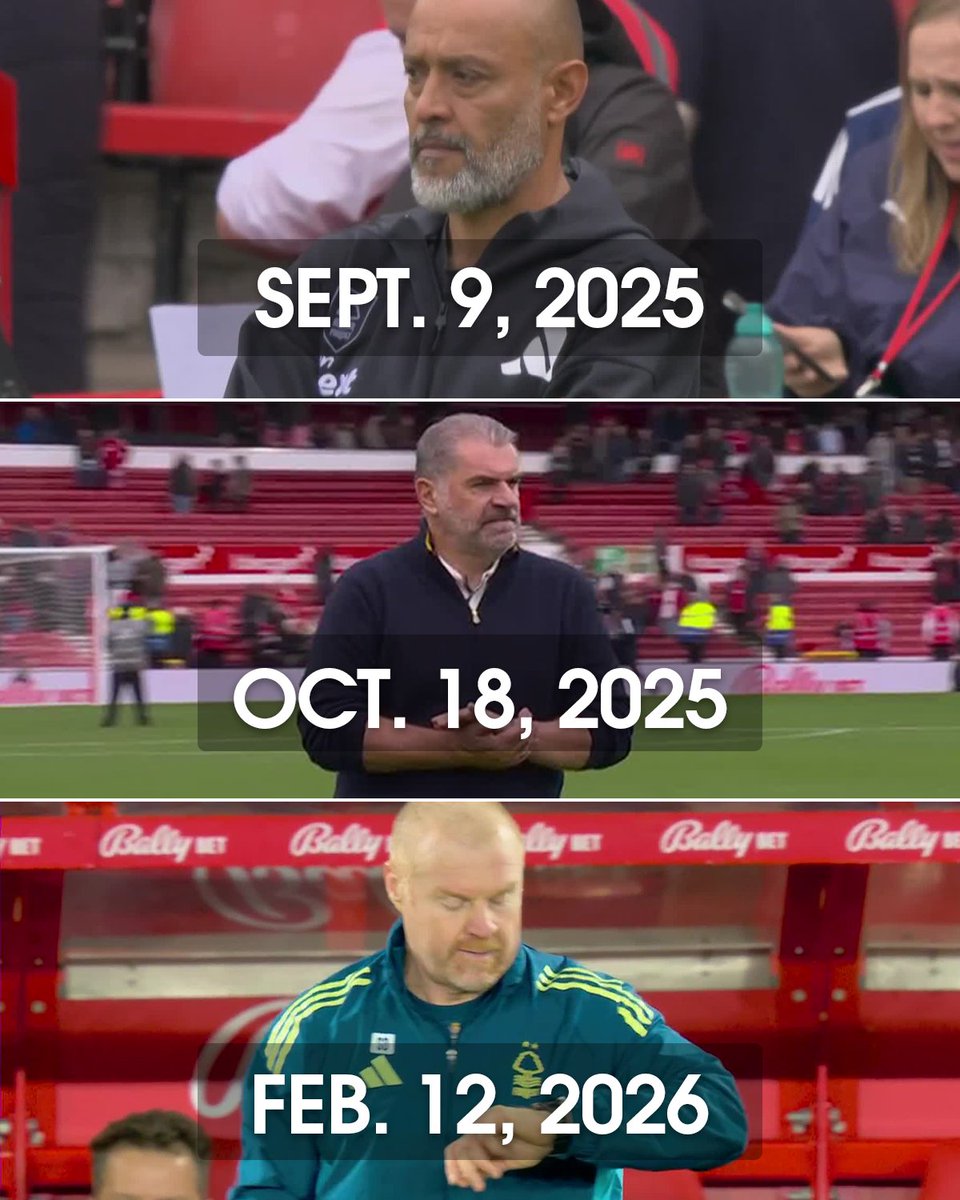 MenInBlazers's tweet image. Nottingham Forest have sacked Nuno Espirito Santo, Ange Postecoglou and Sean Dyche during the 2025/26 campaign 👋

The club is averaging a new manager every 60 days, which means boss number five should be here before the end of the season ☠️