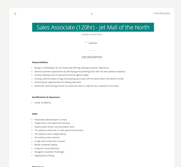 Job Alert!!!

Company: TFG
Position: Sales Associate
Location: Limpopo
Click here to apply: spanihunter.co.za/single-job/?id…
Closing Date: 18 FEB 2026

Please refer to the picture for more info