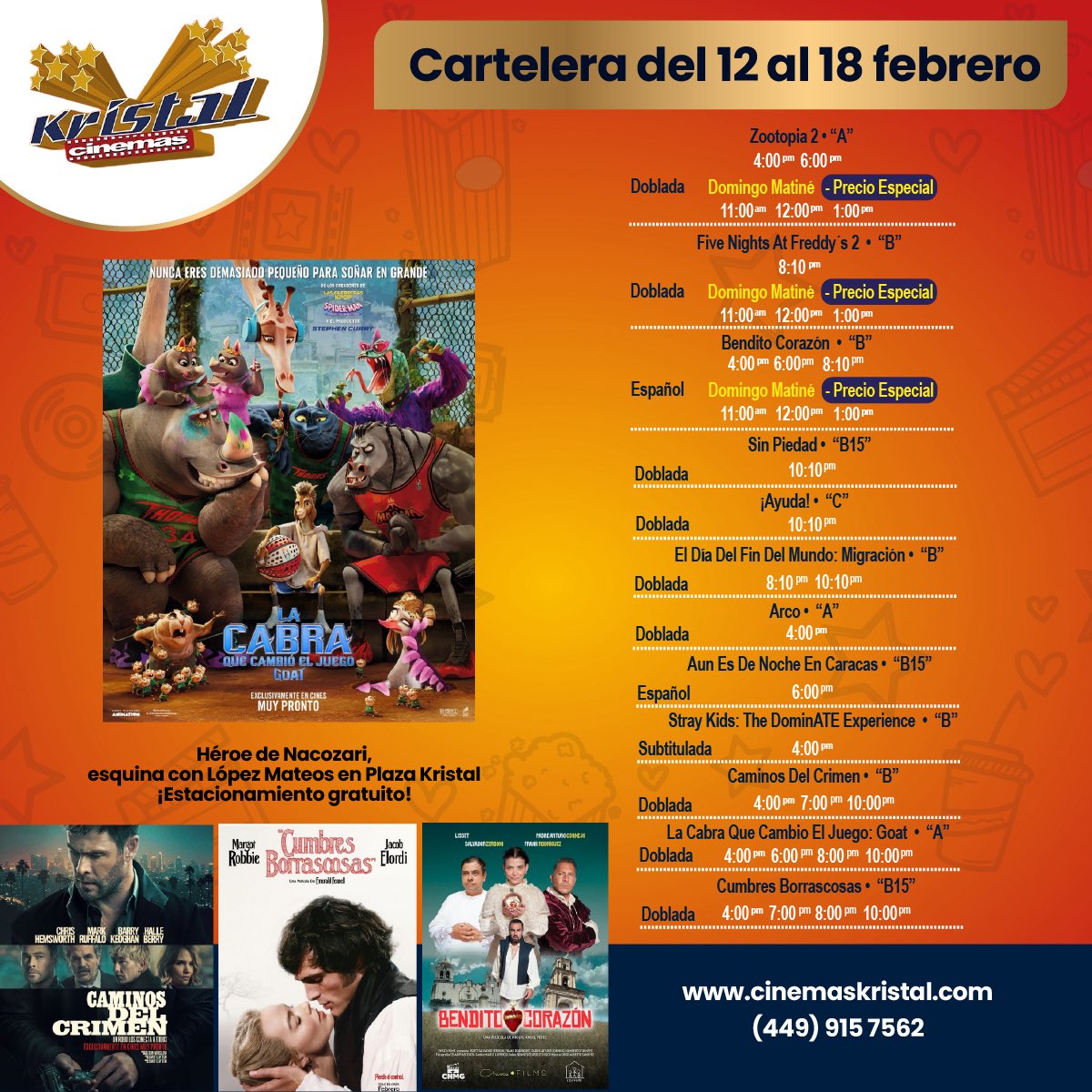 🎬✨ La cartelera está lista… ¿y tú?
Nuevas historias, nuevas emociones y el plan perfecto en pantalla grande 🍿🎥
CARTELERA 12-18 FEBRERO
 
Síguenos:
👍 facebook.com/CinemasKristal
📸 instagram.com/cinemaskristal/ 🎉🎥

#CinemasKristal #CineParaTodos #Películas #Cine #Cartelera #Estreno