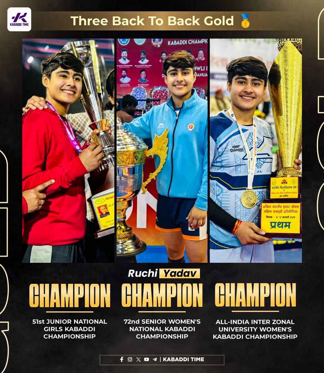 Ruchi Yadav 🇮🇳
The talented right raider from Haryana 💪
🏅 3 back-to-back gold medals with Haryana
⏱️ Last 2 minutes. 2 Super Raids.
🏆 Kurukshetra University crowned champions 👑