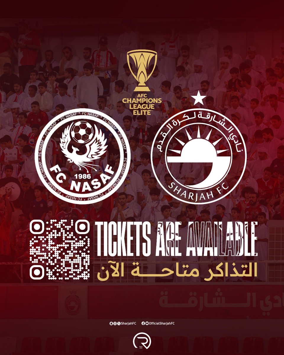 التذاكر متاحة الآن 🎟️
المـ👑ـلك يواجه ناساف الأوزبكي
ضمن منافسات دوري أبطال آسيا النخبة

🎟️ رابط التذاكر bit.ly/4aC4gPM

#نادي_الشارقة
#دوري_أبطال_آسيا_النخبة